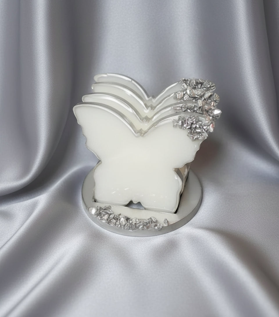 Butterfly Coasters 🦋 - White / Metallic Silver